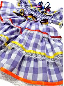 Country Dress For Children, Youth, June Festival, Traditional Square Dance, São João, Butterflies Kids - 淺灰紫 - 查看 3
