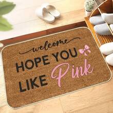 1 件水彩“欢迎蝴蝶兰”门垫 - “希望你喜欢粉红色”，防滑、可洗花卉涤纶入口垫，适用于浴室和客厅装饰，浴室垫