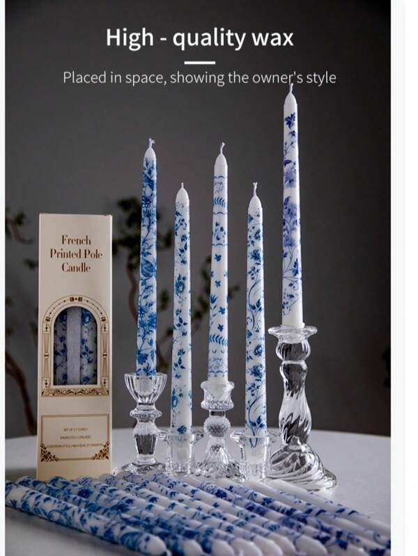 2pcs 10-Inch Tall Taper Candles Perfect For Halloween - Smokeless, Unscented, Long Burning - Hand Poured, Blue And White Tall Candlesticks