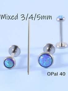 4 件套，包括 3 件不锈钢平背软骨耳环鼻环耳钉 1.2 毫米耳屏穿孔珠宝，适合女性，合成蛋白石唇螺唇钉穿孔珠宝和 1 件接待别针作为礼物 - 彩色 - 查看 17