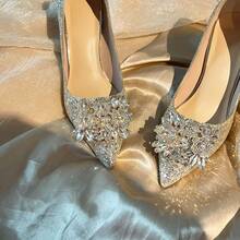 2025 New Bridal Shoes For Women Champagne High Heels Wedding Shoes Xiuhe Wedding Dress Two-Way Crystal Shoes - Champagne 6cm - View 2