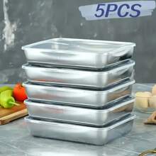 5 pezzi Set contenitori per alimenti in acciaio inossidabile con coperchi trasparenti - Grandi contenitori quadrati per carne, frutta e verdura - Perfetto per campeggio, uso esterno e domestico, contenitori organizzati e impilabili per la cucina - Ideale per uso domestico e all'aperto, essenziali per il campeggio|Contenitori impilabili|Conservazione durevole, Contenitori in acciaio inossidabile