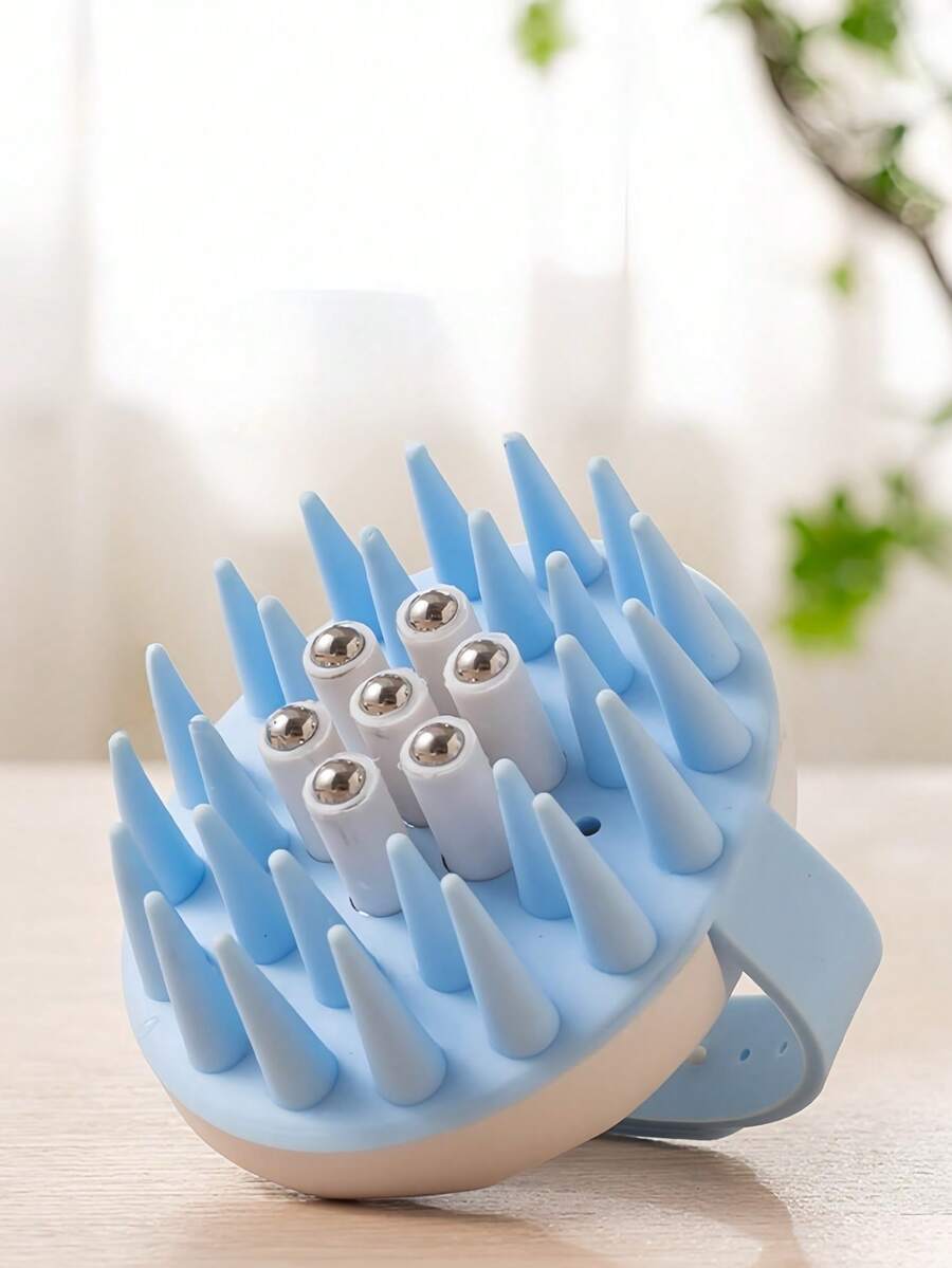 1pc New Silicone Hair Washing Brush, Scalp Massage Shampoo Brush, Oval Shaped Silicone Hair Brush With Massage Beads And Wrist Strap, Solid Color, Hair Styling, Hair Stuff ,Hair Accessories - Multicolor - View 1