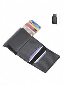 1 pieza Billetera de moda para hombre, Estuche de tarjetas de fibra de carbono de 3 colores, Soporte de tarjeta de aleación de aluminio con apertura automática, Billetera de tarjeta antirroba y antidesmagnetización, Blindaje formal/de negocios