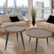 2pcs Modern Minimalist Round Wooden Coffee Tables, Practical And Durable