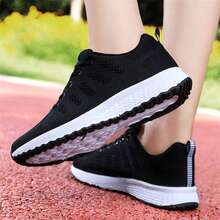 Women's Lightweight Outdoor Sports Casual Sneakers, Flat Bottom Breathable Running Shoes For Students Daily Walking And Exercise - Black - View 3