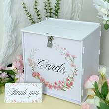 VICKYO 1 conjunto de caixas para cartões de casamento brancas com fechadura, caixa para cartões de presente com detalhes florais românticos, porta-cartões de presente elegante para casamentos, noivados, aniversários e chás de bebê, material de PVC durável, decorações para festas de casamento