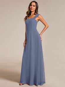 EVERPRETTY Chiffon V Neck Backless Bridesmaid Dress - Dusty Blue - View 4