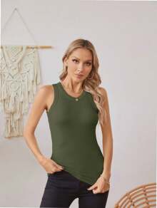 QUEENTI Women's Summer Round Neck Tank Top Stretch Camisole