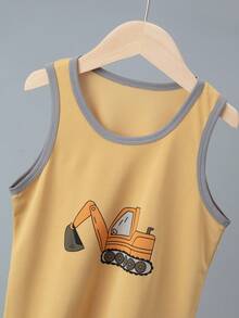 4pcs/Set Kids Cartoon Excavator Print Vest & Shorts Set, Lightweight Summer Casual Pajamas, Plane Pattern - Multicolor - View 3