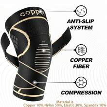 1 pièce Genouillère en cuivre avec sangle pour douleurs au genou chez les femmes et les hommes, manchon de compression pour le genou contre l'arthrite, la rupture du LCA, la déchirure du ménisque, soulagement de la douleur articulaire, support pour le genou pour le travail, la course, la musculation, accessoires de gym pour le soutien du genou