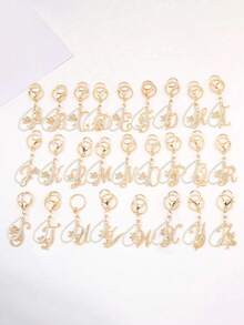 Advanced Texture Rhinestone Studded Winged Three-Dimensional Decoration,Advanced Elegant Golden Pearl Letter Keychain, Letters A-Z Three-Dimensional Pendant, Elegant Pearl Chain Flash Diamond (Removable According To Personal Preference) Fashion Alloy Keychain Ring, Earphone Pendant, Backpack Charm Car Keychain - Multicolor - View 2