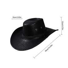 One PCS-Fashionable Retro Cowgirl Hat For Women  Men - Durable Synthetic Leather Sun Cap For Holidays, Beach Outings  Hiking Trails - màu đen - Xem 7