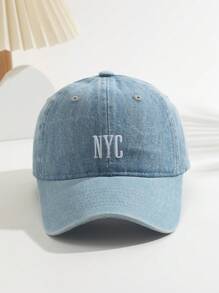 1pc Women's Solid Color NYC Embroidered Denim Outdoor Versatile Sun Protection Baseball Cap, Casual Daily Sports Visor Hat