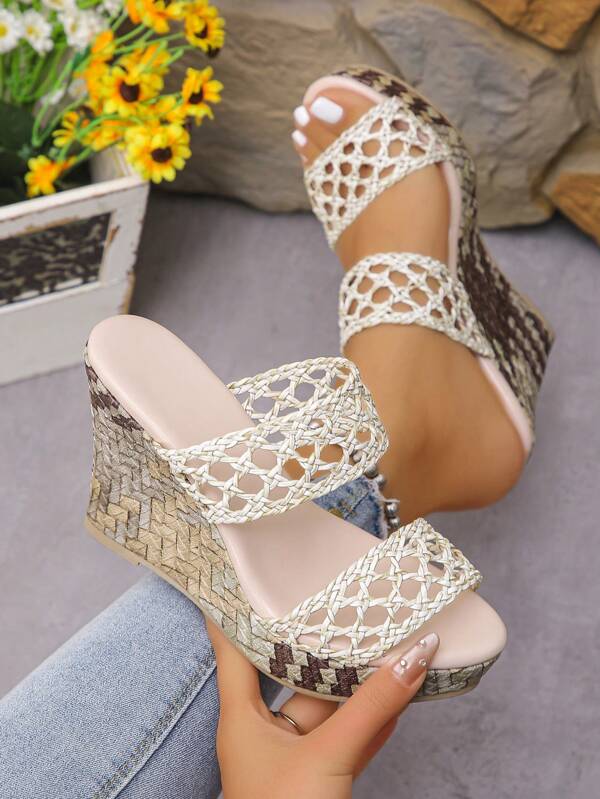 Platform Wedge Open-Toe Strappy Sandals, Simplistic Design, Fashionable Strap , Suitable For Summer Beach, Office & Outdoor, Spring/Summer