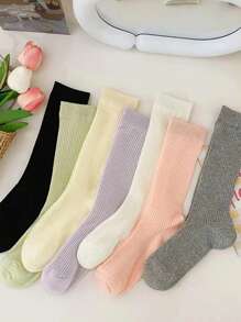 1 Pair Women's New Style Pile Pile Thin Breathable Mid-Calf Socks With Lace Trim, Ballet-Inspired, Korean , Spring, Solid Colors