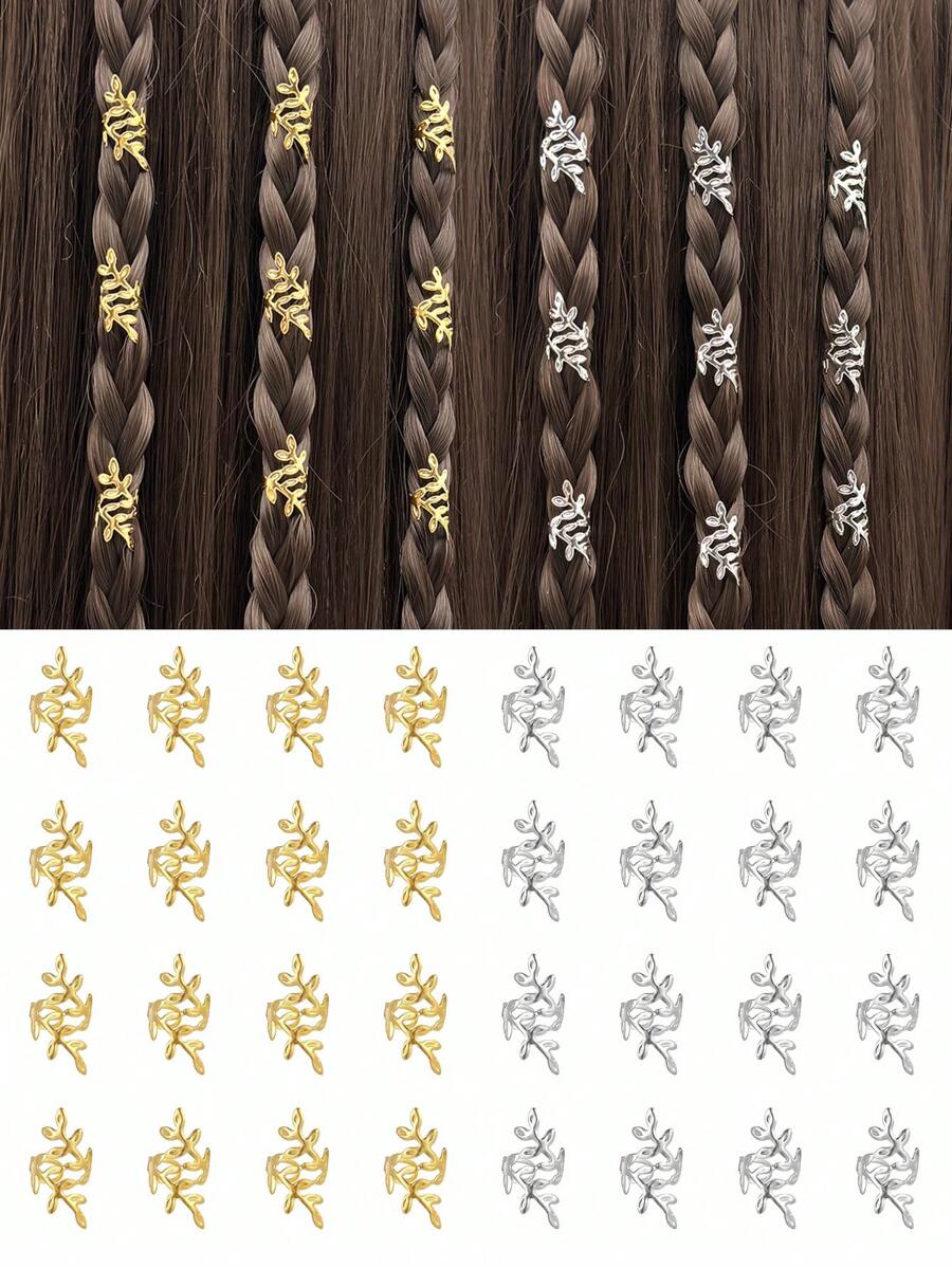 40 buc inele de păr din aliaj în formă de frunză de viță, ace de păr vintage pentru dreadlock, femei și fete, accesorii de păr de vară, bijuterii de păr Loc pentru împletituri, agrafe de păr