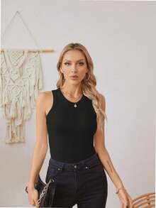 QUEENTI Women's Summer Round Neck Tank Top Stretch Camisole