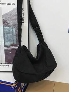 Retro Y2K Hobo Style Large Capacity Canvas Crossbody Bag, Durable Messenger Bag Suitable For School, Business, Outdoor, Party, Gift Sling Bag Fashion Men's Bags - Black - View 9