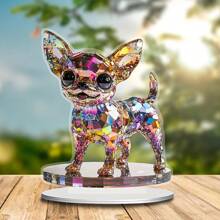 1 Piece 2D Flat Vintage Chihuahua Dog Acrylic Art Ornament For Home Decor, Bedroom, Bohemian Style With Vibrant Stained Glass Effect For Home, Office, Garden, Holiday Celebration Decorations, Ideal Gift For Valentine's Day