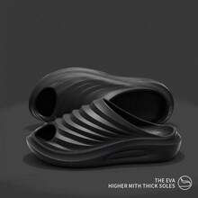 Men's Thick Sole Fashion Casual Outdoor Slide Sandals, Stripes Punk Street Wrinkle Edge, Non-Slip, Suitable For Casual, Beach, Office And Home In Summer - View 1