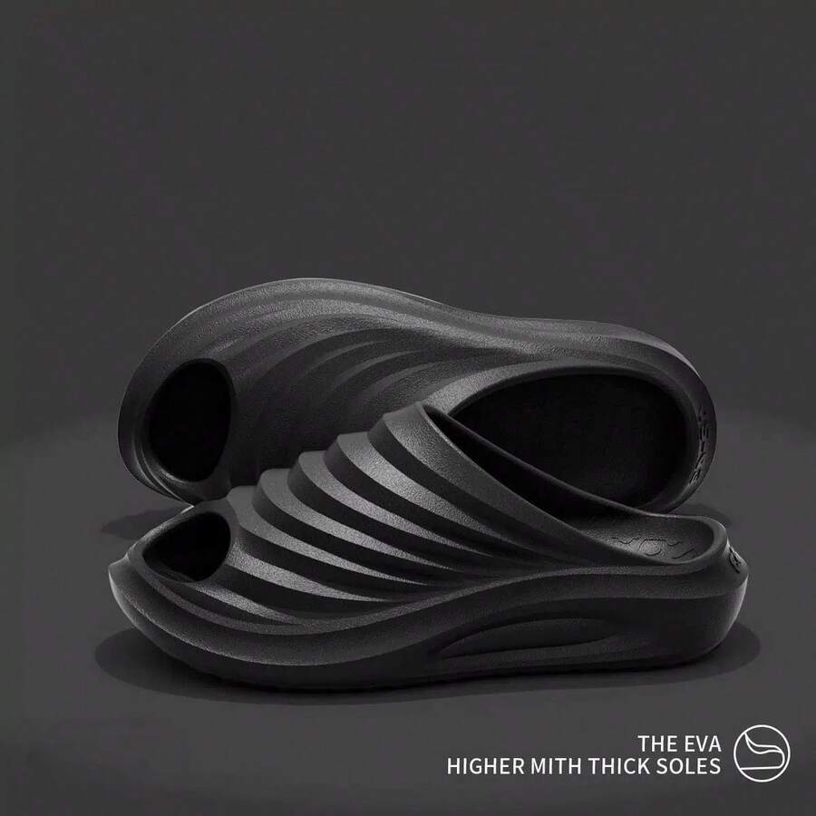 Men's Thick Sole Fashion Casual Outdoor Slide Sandals, Stripes Punk Street Wrinkle Edge, Non-Slip, Suitable For Casual, Beach, Office And Home In Summer - View 1