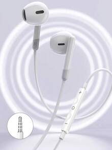 Type-C 低音耳机带高清麦克风，低延迟，适合运动/游戏/音乐，3.5 毫米有线入耳式耳机兼容 16/15， - 白色 - 查看 5