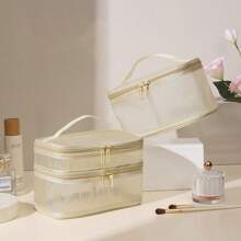 1pc Embroidery Customization Double Layer Mesh Cosmetic Bag With Zipper, Transparent Net Cosmetic Bag With Handles, Multifunctional Makeup Organizer, Lightweight And Breathable Toiletry Storage Bag, Ideal For Daily Use Or Trips,All-Purpose,Large Capacity,Versatile,Multifunction,Colorful,Cute,Adorable,Contracted,Funny,Kawaii,Y2K,Minimalist,Commuting,Business Casual,Basics,Custom,Personalized,Unique,Customized,Ideal Gifts For Him,Ideal Gifts For Her,Her,Family,Friends,Girlfriend,For Anniversaries,For Birthdays,For Holiday/ Vacation,For Outdoors/Outings/Travel/Hiking/Stadium/Sports/Climbing,For Business/Commute/Work/Office,School Supplies,Back To School,School Gift,For Office,For School,For Classroom,For Teacher Gifts,For University,For Colleague,For Dorm Rooms,For Teacher,For Boys And Girls,For Teenagers,Junior High School Students,Middle School Students,High School Senior High School Students,College Students,University Students,Freshman,Sophomore,Underclassmen