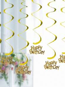 1件。玫瑰金生日派对螺旋装饰吊坠，生日字母螺旋装饰吊旗。“生日快乐”派对装饰布置，生日派对彩带。