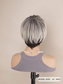 1pc Women Short Layered Pixie Wig With Bangs, Mixed Gray&White Highlight Synthetic Hair Wig, 10 Inch Mixed Light Brown Highlight Wig, Suitable For Daily Wear & Party
