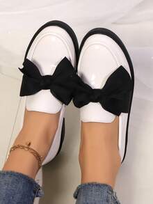 Women's Thick Sole Platform Loafers, Pointed Toe, Lace Up, Flatform, Oxford Style, Low Heel, Bowknot, Fashion Casual Shoes For Spring/Autumn - White - View 6