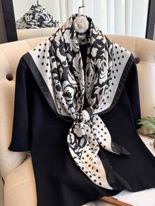 1pc Women's Elegant Floral & Polka Dot Print 90cm Scarf, Versatile For Casual & Fashion Streetwear, Headband, Shawl, Outdoor Sun Protection - Multicolor - View 2
