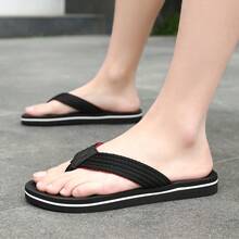 Plus Size Men's Solid Color Casual, Soft And Comfortable Slip-On Beach/Outdoor/Bathroom/Street Flip Flop Sandals, Spring/Summer - Black - View 7