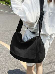 Retro Y2K Hobo Style Large Capacity Canvas Crossbody Bag, Durable Messenger Bag Suitable For School, Business, Outdoor, Party, Gift Sling Bag Fashion Men's Bags - Black - View 6