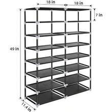 Shoe Rack Storage Organize, 28 Pairs Portable Double Row With Nonwoven Fabric Cover Shoe Shelf Cabinet For Closet - Black - View 2