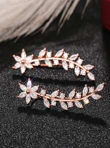 1 Pair Luxury Cubic Zirconia Flower Leaf Vine Ear Climber Stud Earrings,Elegant Cuff Earring For Women Wedding Engagement Anniversary Party Jewelry Gift
