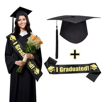 2025 Graduated Satin Sash Black Bachelor Caps With Tassel For Graduation Party Decoration Photo Props University Master Hat Gift