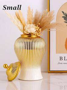 Gold Ceramic Flower Vase, Light Luxury Home Accent For Modern Living Room, Summer Refresh & Mother's Day Gift
