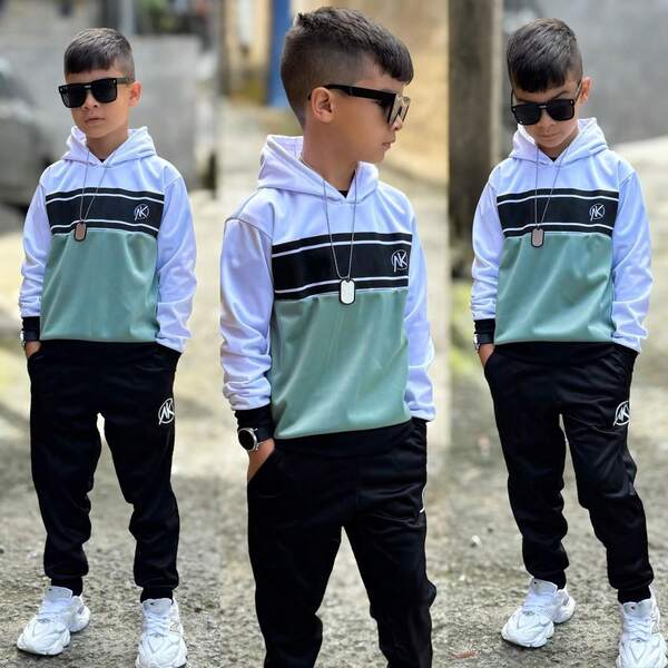 Conjunto Infantil Moletom de Frio Tween Casaco Masculino Inverno Calça Blusa