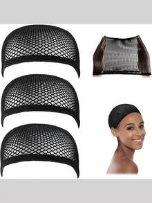 3pcs/6pcs/12pcs Stretchable Elastic Hair Nets - Open End Mesh Net Wig Cap For HairStyling - High Quality And Durable - Black - View 11