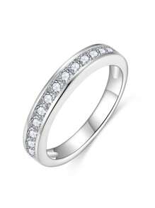 1pc Classic Eternity Wedding Band Ring With 2.0mm Moissanite, 925 Silver Plated 18K, Suitable For Daily Wear, Party, And Dates