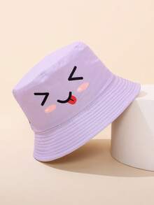 1pc Children 3-8Y Cute Reversible Sun Protection Casual Bucket Hat - Expression Bucket Hat - View 3