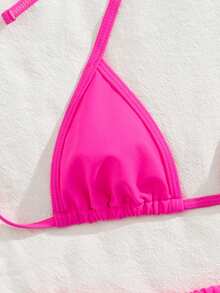 New Solid Color Halter Tie Bikini Set, Elegant Sexy For Party, Women Summer Beach Fashion Swimsuit - Hot Pink - View 5