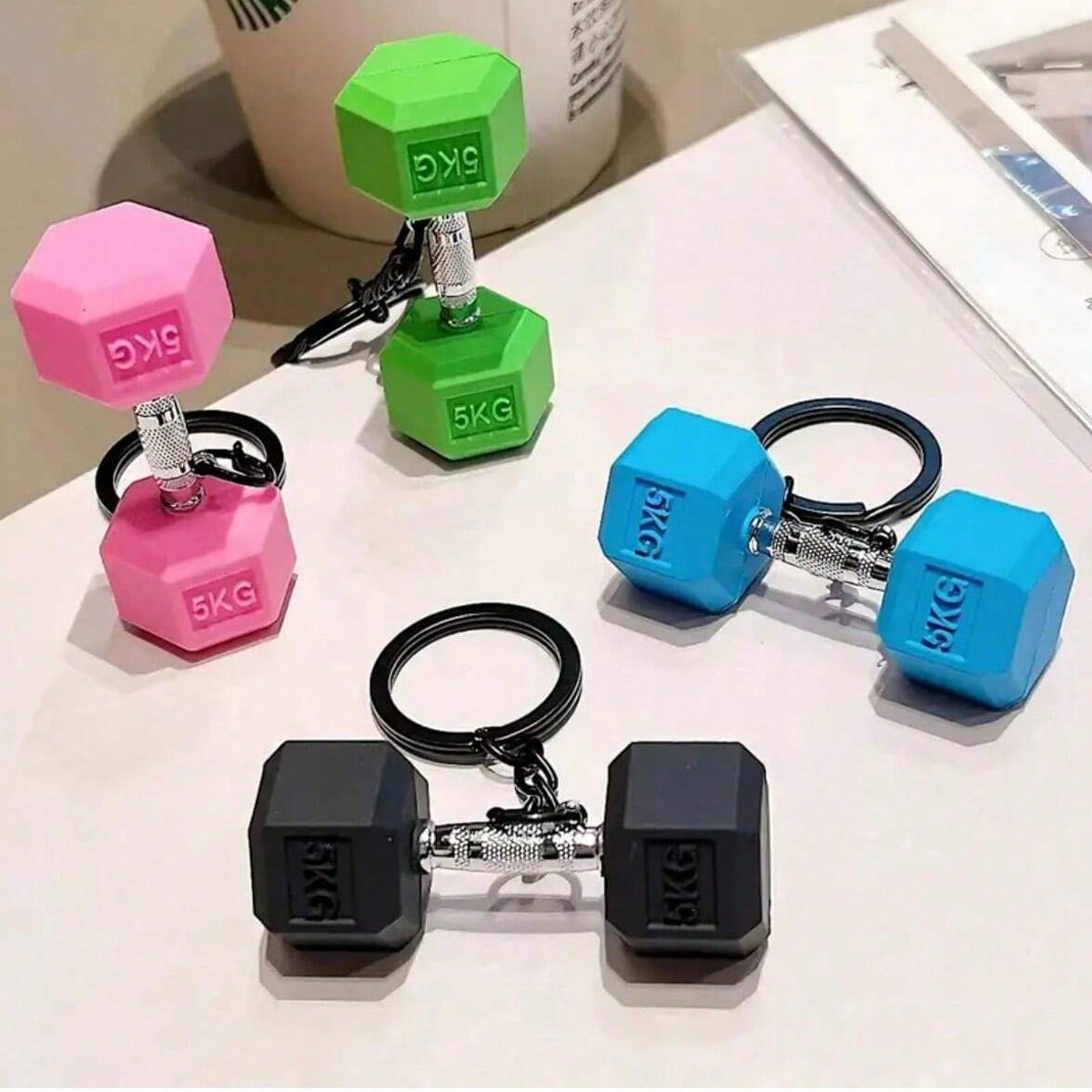 Mini mancuerna llavero, llavero de silicona con tema deportivo, anillos desmontables, material de PVC, adecuado como recuerdo de fiesta, regalo de Nav