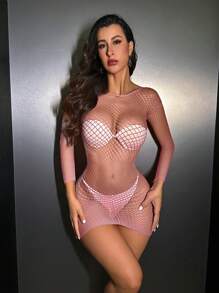 1 pezzo Abito da donna in rete trasparente a maniche lunghe a spalle scoperte, aderente e sexy, con schiena scoperta e sensuale, adatto per appuntamenti di coppia e notte di luna di miele