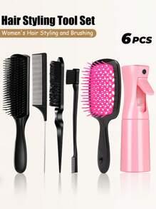 1pc/3pcs/4pcs/6pcs Hair Brush Comb Set For Curly Hair With Hair 200mlSpray Bottle, Teasing Hair Brush Rat Tail Comb Edge Brush For Hair Stylist Women Detangling Brush Set, 9 Row Brush Sides Hair Edge Brush Set For Wet And Dry Hair