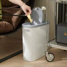 1pc Creative Slit Trash Can, Bathroom Garbage Can With Pedal Press Lid, Minimalist Paper Basket, Large Capacity, Household Cleaning Essentials Home Bathroom Decor Bathroom Organizer Summer Back To School - Multicolor - View 5