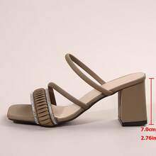 Women's Faux Leather Strap Slide Sandals, New Summer Fashion Chunky Heel Korean Style High Heel Outdoor Slippers, Apricot Color Suitable For Business, Commute, Party, Shopping, Dating, Vacation - Camel - View 10