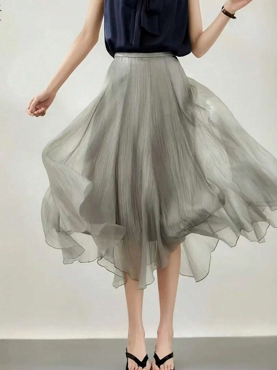 Women's Solid Color Skirt, Fashionable For Summer - Light Grey - View 1