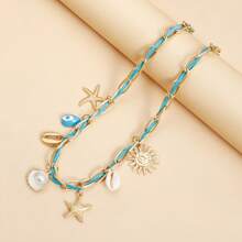 1 pièce Collier léger de style bohème avec éléments d'étoile de mer et de coquille, chaîne de clavicule de luxe